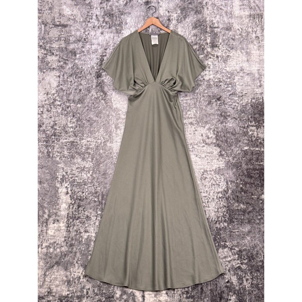 Anthropologie Sage Green Satin Dress
